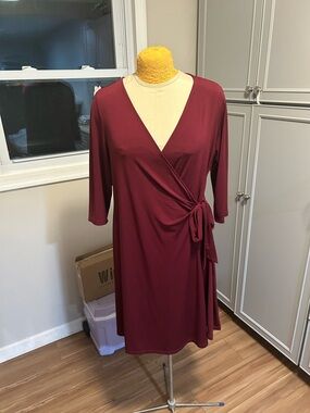 Motherhood Burgundy Wrap-Front Maternity Dress Size XL